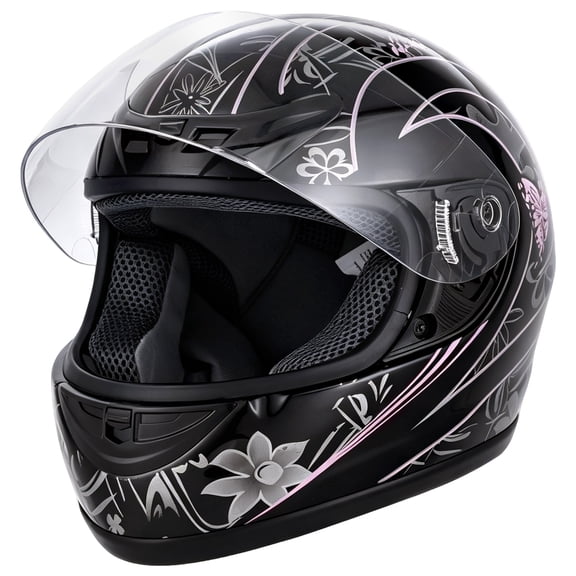 TCMT DOT Adult Full Face Motorcycle Helmet Black Pink Butterfly with Flip Up Modular for Motocross Offroad Street Dirt Bike S Size