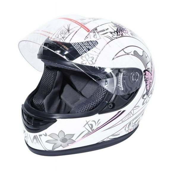 TCMT DOT Adult Full Face Motorcycle Helmet White Pink Butterfly with Flip Up Modular for Motocross Offroad Street Dirt Bike M Size