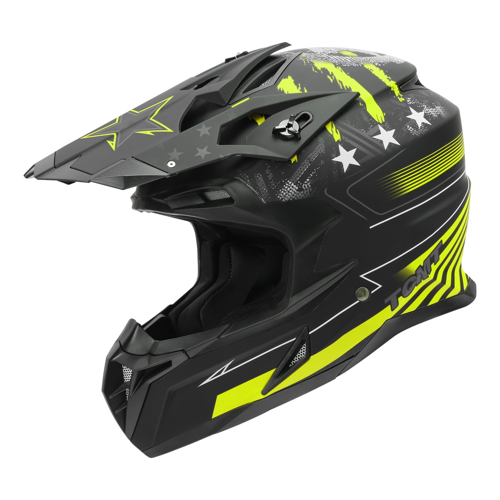 TCMT DOT Dirt Bike Helmet Full Face Adult Motorcross Helmet for Atv Offroad Street Dirt Bike Black Green Star L Size