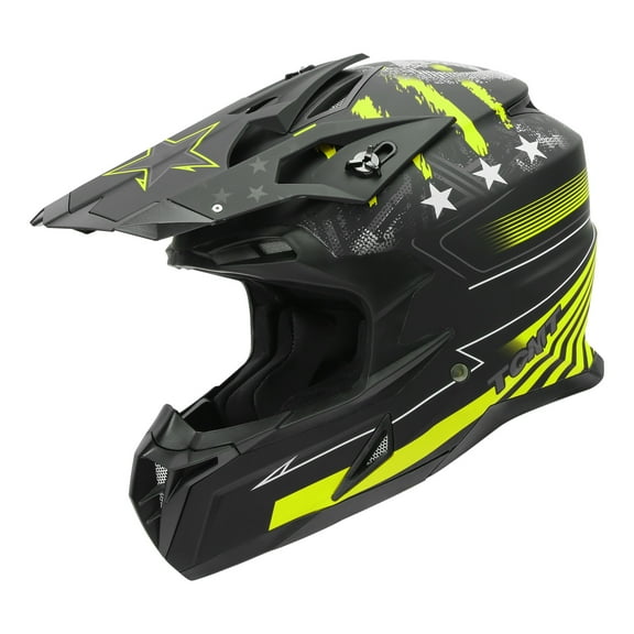 TCMT DOT Dirt Bike Helmet Full Face Adult Motorcross Helmet for Atv Offroad Street Dirt Bike Black Green Star M Size