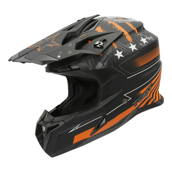 TCMT DOT Dirt Bike Helmet Full Face Adult Motorcross Helmet for Atv Offroad Street Dirt Bike Black Orange Star L Size