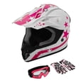 thumbnail image 1 of TCMT DOT Dirt Bike Helmet for Kids with Goggles & Gloves, for Motocross Offroad Street Motorcycle, Youth L Size, White Pink Star, 1 of 11