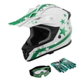 thumbnail image 1 of TCMT DOT Dirt Bike Helmet for Kids with Goggles & Gloves, for Motocross Offroad Street Motorcycle, Youth S Size, White Green Star, 1 of 11