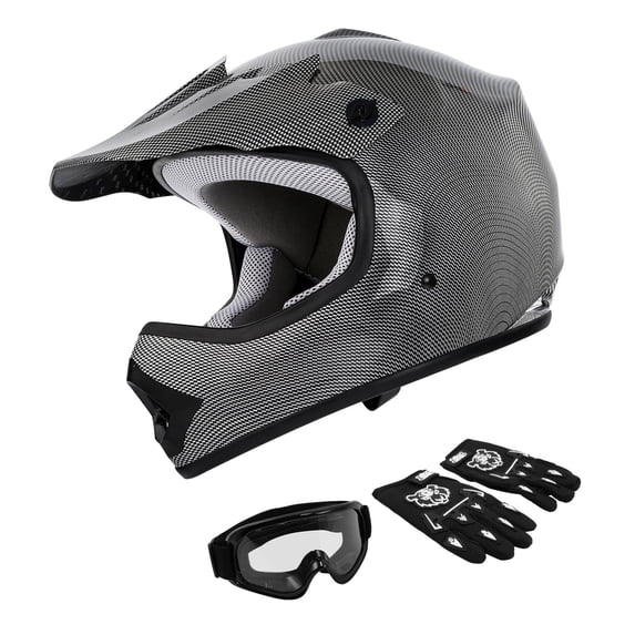 TCMT DOT Motorcycle Helmet for Kids Carbon Fiber with Goggles & Gloves for Atv Mx Motocross Offroad Street Dirt Bike Youth XL Size