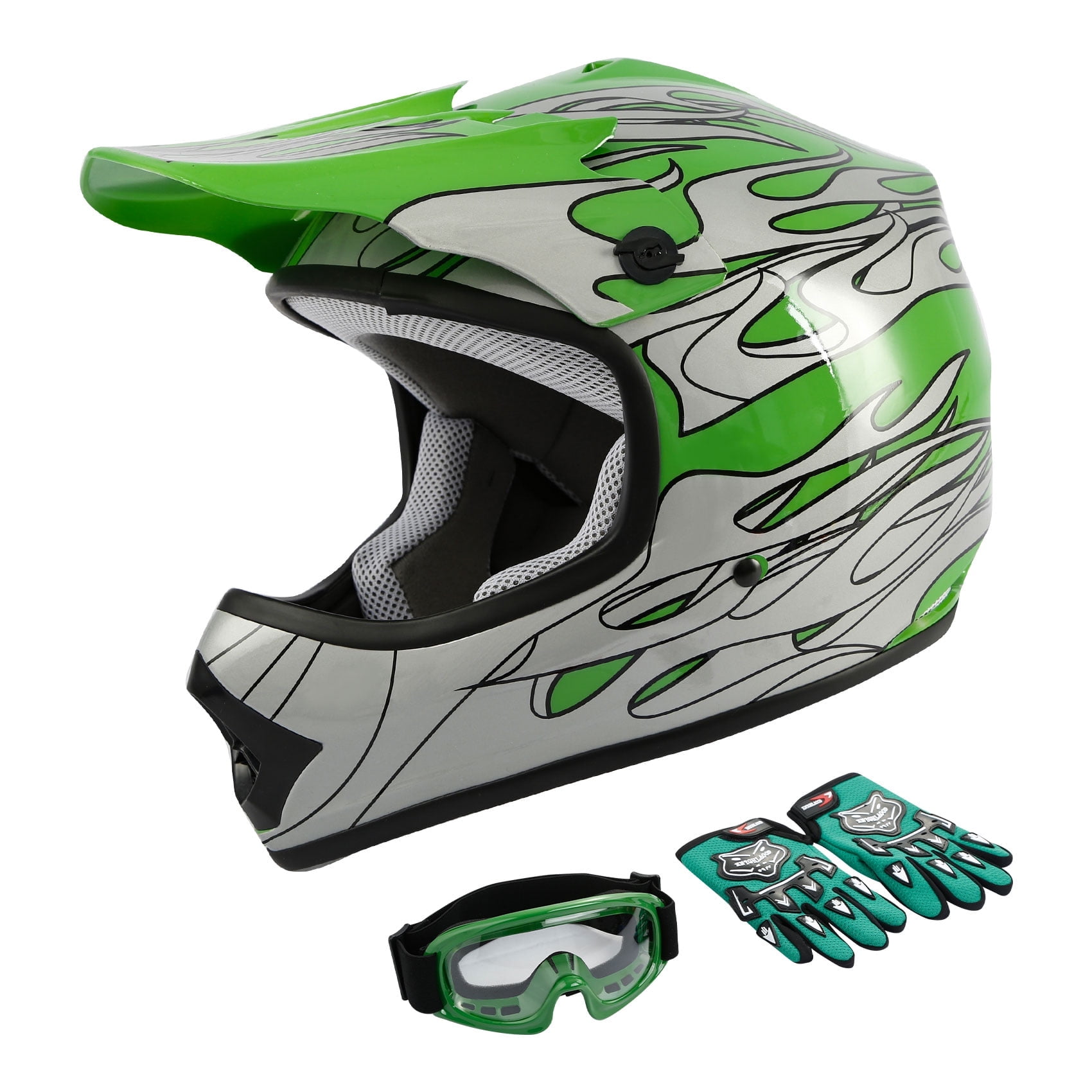 TCMT, DOT Motorcycle Helmet for Kids, Green Flame, S Size - Walmart.com