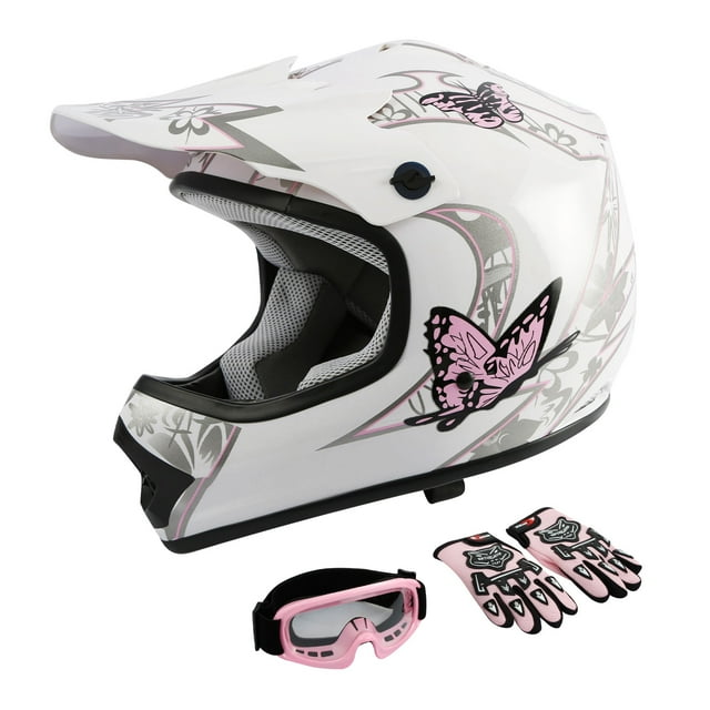 Free Shipping! TCMT DOT Motorcycle Helmet for Kids Pink Butterfly White