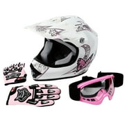 TCMT DOT Youth & Kids Motorcycle Helmet Pink Butterfly White with Goggles & Gloves for Atv Mx Motocross Offroad Street Dirt Bike S Size