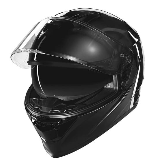 TCMT Full Face Motorcycle Helmet for Adult DOT Approved , Lightweight ABS Shell Dual Visor Street Bike Helmet with Extra Tinted Shield, Removable Washable Liner, Gloss Black, Size L