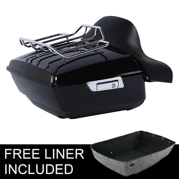 TCMT King Tour Pack Trunk w/ Wrap Around Backrest & Luggage Rack Fits for Harley Touring 2014-Up Road King Road Glide Street Electra Glide, Chrome Luggage Rack