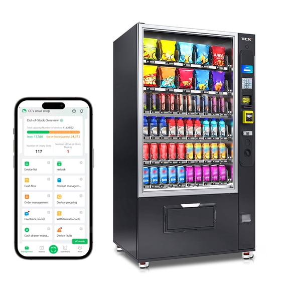 TCN Commercial Vending Machine, 60-Slot Refrigerated Cashless Combo