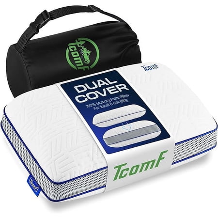 TCOMF Memory Foam Travel Pillow, Camping Pillow with Height Extender,Square