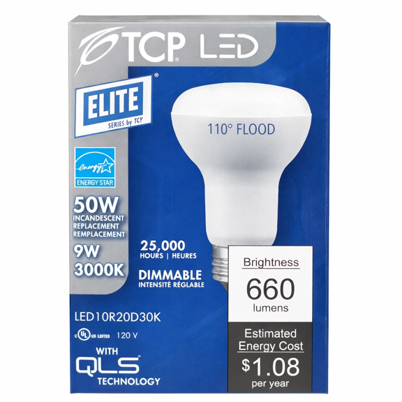 TCP LED10R20D30K R20 LED Flood Bulb 9W 50W Replacement 3000K Dimmable 660 Lumens