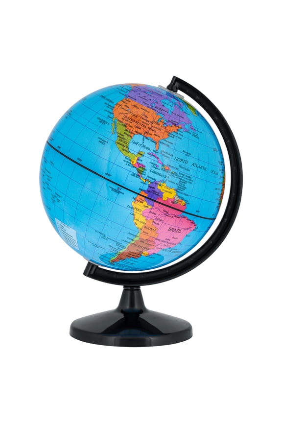 6" Blue Ocean World Globe with Black Base - Compact Mini Political Globe, Vertical Axis Rotation - Fun, Educational, Learn Earth Geography - Kids School, Home Office, Shelf Desktop Display