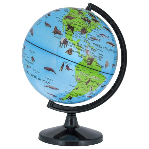 TCP Global 6" World Globe with Wildlife Animals of the World - Zoo, Blue Oceans, Vertical Axis Rotation - Fun Kids Educational Map, Learn Earth's Geography - School, Home Office, Shelf Desktop Display