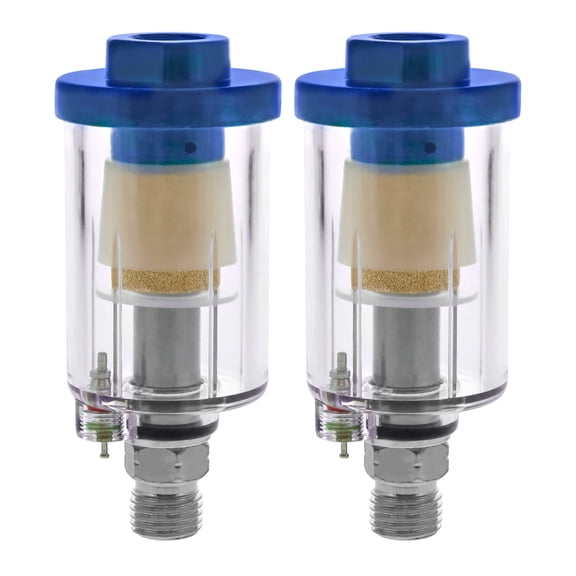 TCP Global Mini In-Line Air Filter, Oil and Water Separator (Pack of 2) - Drain Valve, Water Trap, Air Dryer, Removes Moisture, Dirt - Use on Compressor Air Line Hose, Air Tools, Spray Guns
