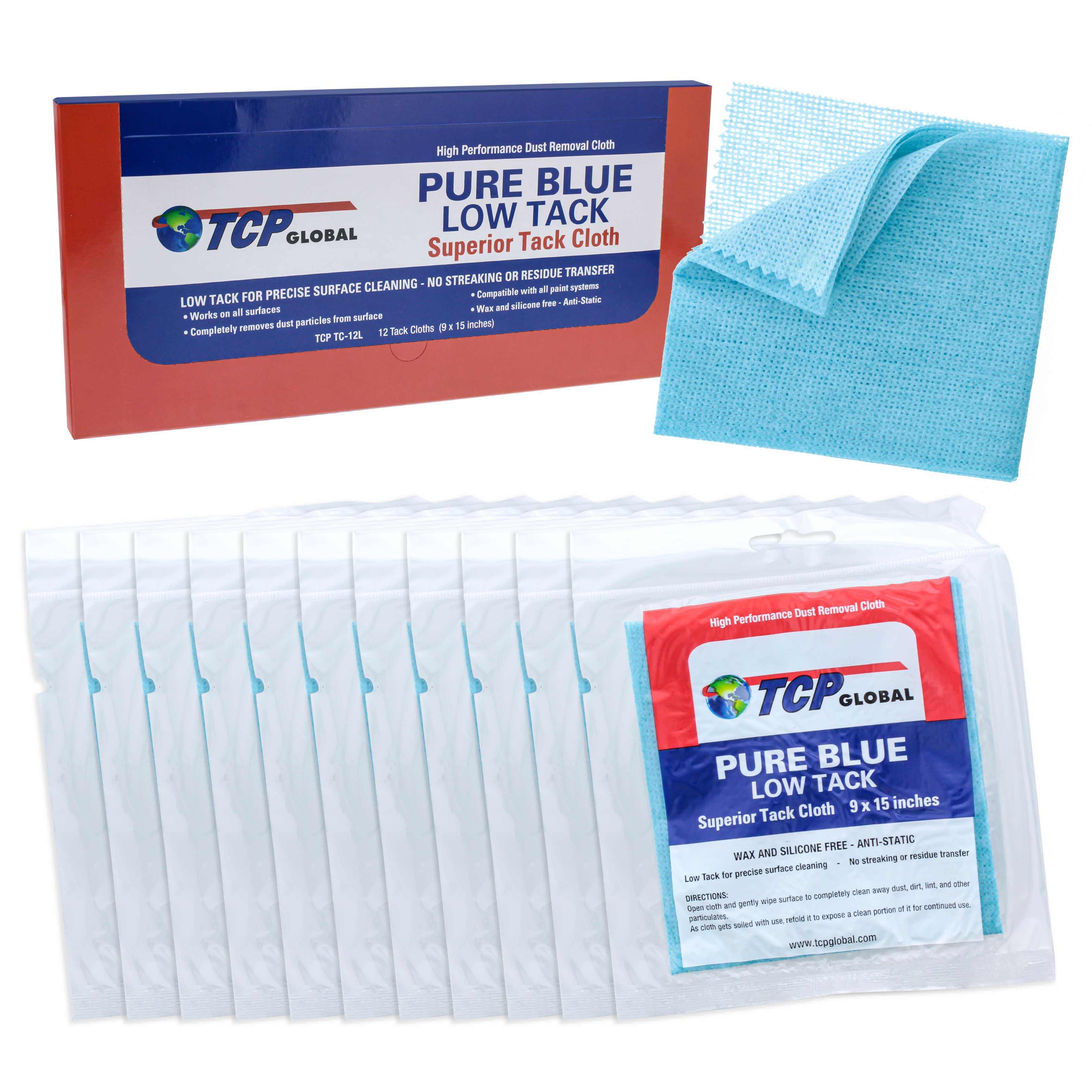 TCP Global Pure Blue Low Tack Superior Tack Cloths Tack Rags (Box