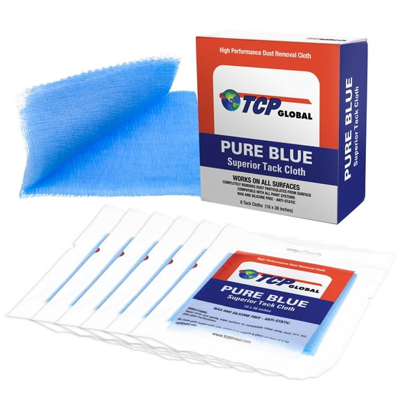 TCP Global - Pure Blue Superior Tack Cloths - Tack Rags (Box of 6) - Automotive Car Painters Professional Grade - Removes Dust, Sanding Particles, Cleans Surfaces - Wax and Silicone Free, Anti-Static