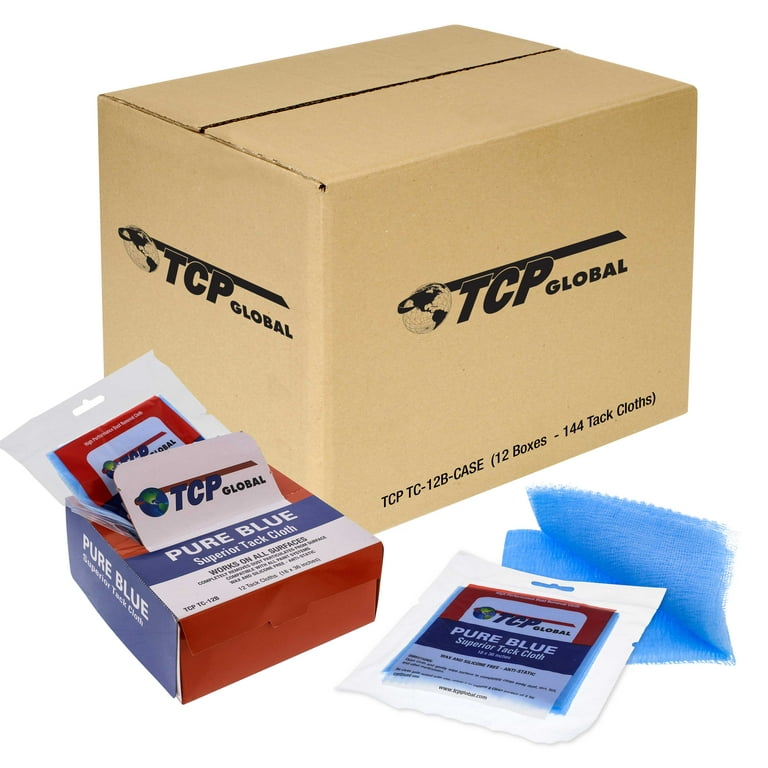 TCP Global - Pure Blue Superior Tack Cloths - Tack Rags (Case of 144) -  Automotive Car Painters Professional Grade 