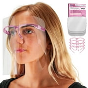 TCP Global Salon World Safety Face Shields with Pink Glasses Frames Pack of 4 - Ultra Clear Protective Full Face Shields to Protect Eyes, Nose, Mouth - Anti-Fog PET Plastic, Goggles