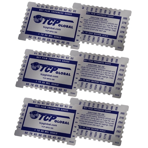 TCP Global Wet Film Thickness Gauge Comb, 1-80 Mil Scale, Step and notched (3 Pack)
