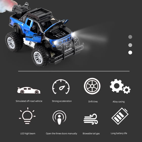 TCS28 1:18 Water Bomb RC Truck, Rechargeable Off-Road Vehicle with Lights, Blue