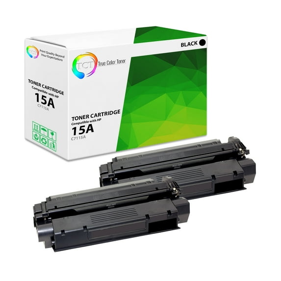 TCT 15A Toner Cartridge 2 Pack - Premium Compatible Replacement for 15A C7115A Black