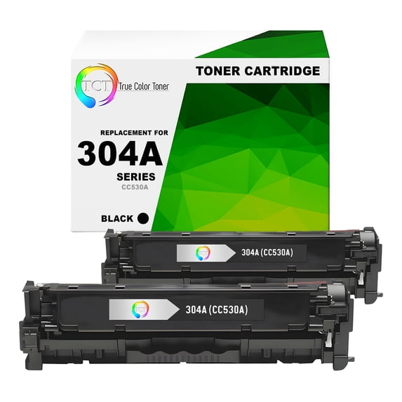 TCT 304A Black Toner Cartridge 2 Pack - Compatible With HP 304A CC530A Black
