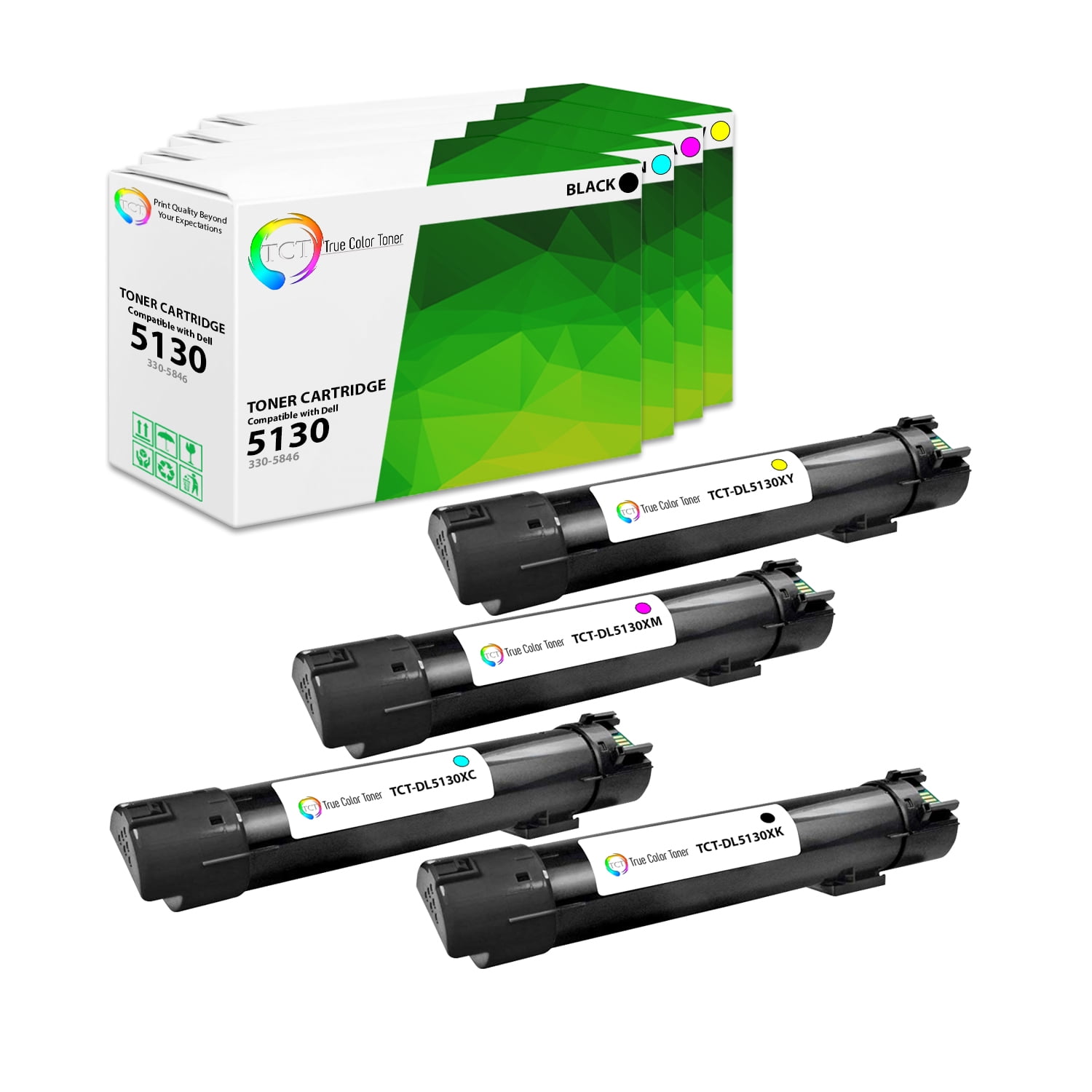 GREENBOX 4-Pack Remanufactured Toner For Dell 5130cdn Printer - Black, Cyan, Yellow, Magenta