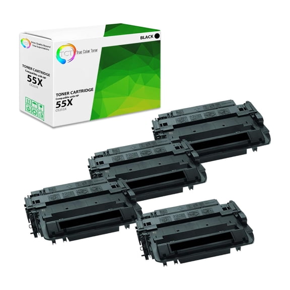 TCT 55X Toner Cartridge 4 Pack - Compatible With HP 55X CE255X Black High Yield
