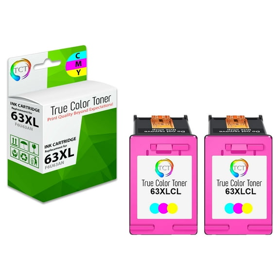 TCT 63XL Ink Cartridge 2 Pack - Premium Compatible Replacement for HP 63XL F6U63AN Tri-Color High Yield