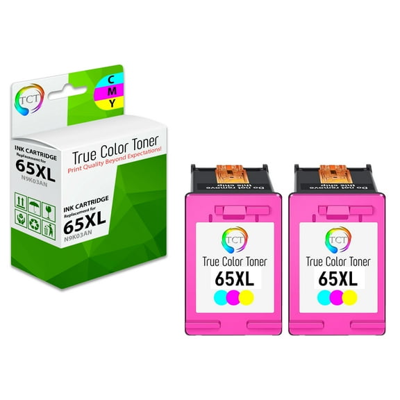 TCT 65XL Ink Cartridge 2 Pack - Premium Compatible Replacement for HP 65XL N9K03AN Tri-Color High Yield