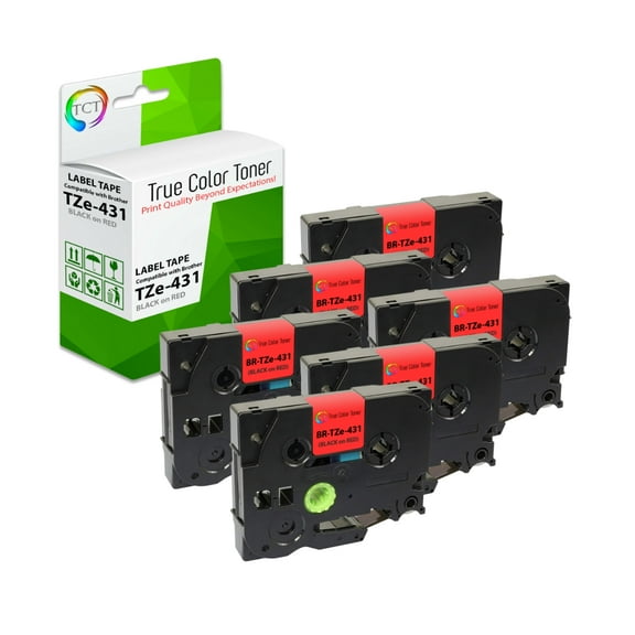 TCT 6Pk Compatible Brother TZe-431 works with Brother GL-100 PT-1000 PT-1000BM 1/2 inch (12mm) x 26.2' (8m) Black on Red
