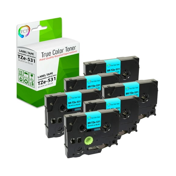 TCT 6Pk Compatible Brother TZe-531 works with Brother GL-100 PT-1000 PT-1000BM PT-1005 PT-1010 PT-1010B 1/2 inch (12mm) x 26.2' (8m) Black on Blue