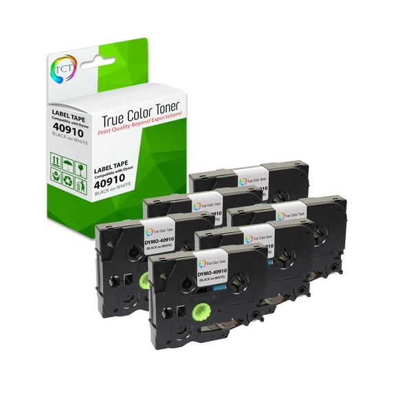 TCT 6Pk Compatible Dymo 40910 works With Dymo LabelManager 100 120P 150 160 1/2 inch (12mm) x 23 ft (7m) Black on White