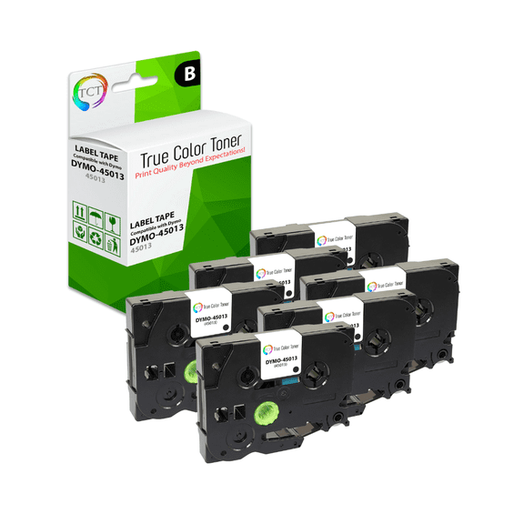 TCT 6Pk Compatible Dymo 45013 works With Dymo LabelManage 160 280 420P 3/8 inch (12mm) x 23 ft (7m) Black on White