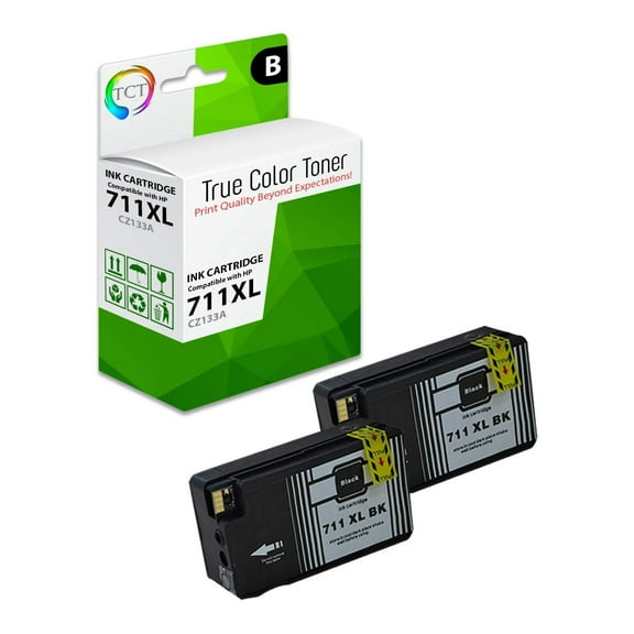 TCT 711XL Black Ink Cartridge 2 Pack - Premium Compatible Replacement for HP 711XL 711 XL CZ133A Black