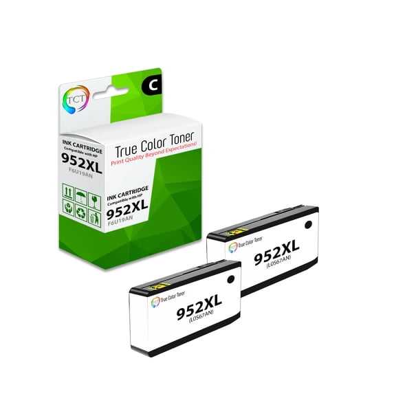 TCT 952XL Black Ink Cartridge 2 Pack - Compatible With HP 952XL 952 XL F6U19AN Black