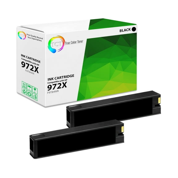 TCT 972X Black Ink Cartridge 2 Pack - Premium Compatible Replacement for HP 972X F6T84AN Black High Yield