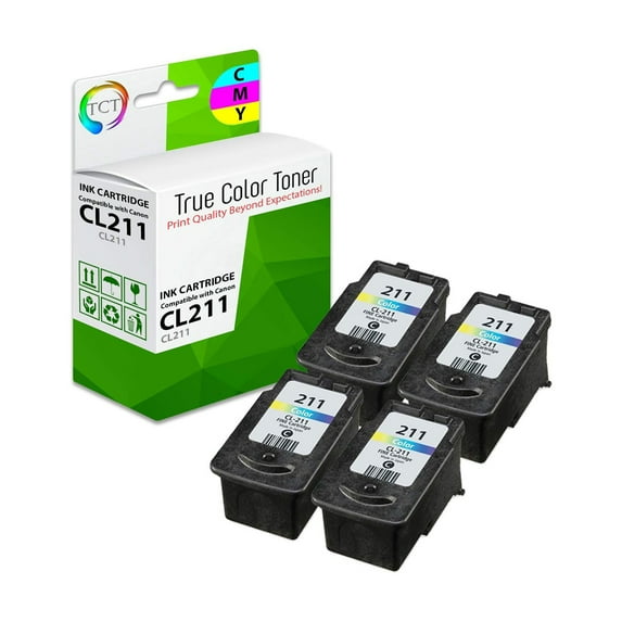 TCT CL211 Ink Cartridge 4 Pack - Compatible With Canon CL-211 CL211 Color