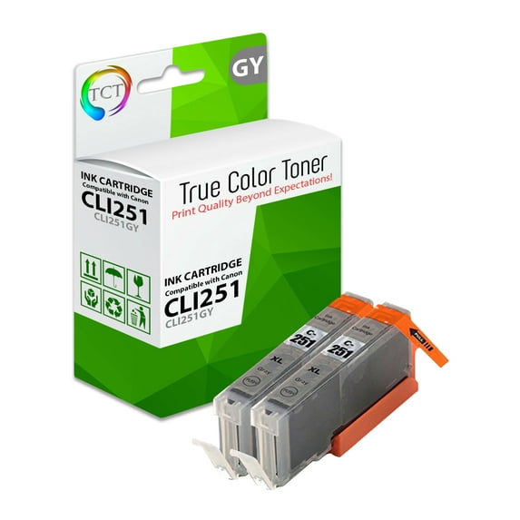 TCT CLI251 Grey Ink Cartridge 2 Pack - Premium Compatible Replacement for CLI-251 CLI251 Gray