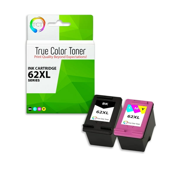 TCT 62XL Ink Cartridge 2 Pack - Premium Compatible Replacement for HP 62XL 62XLBK 62XLCL High Yield