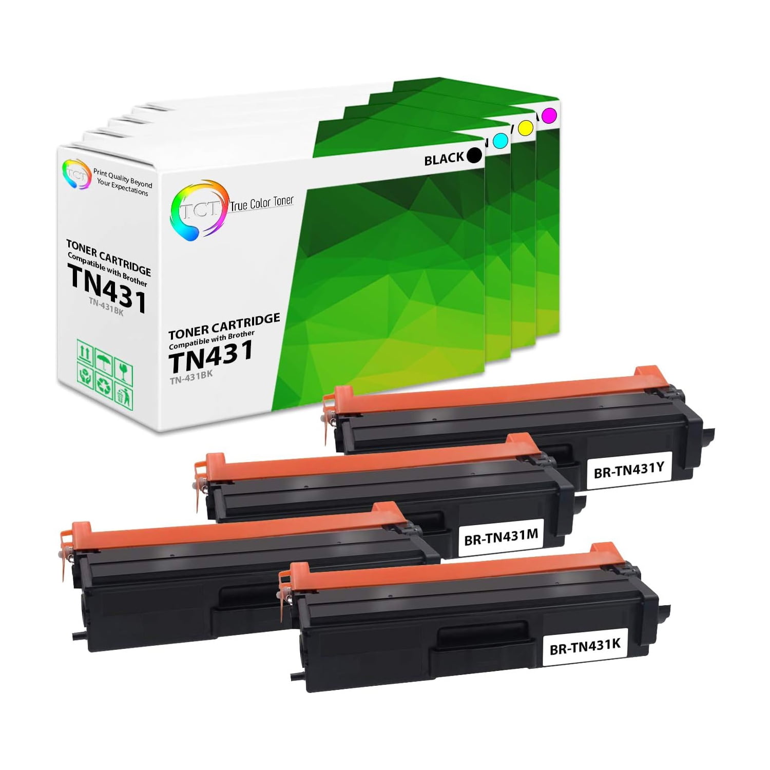 TCT Compatible Toner Cartridge Replacement for the Brother TN431 / TN433 Series - 4 Pack (BK, C, M, Y)