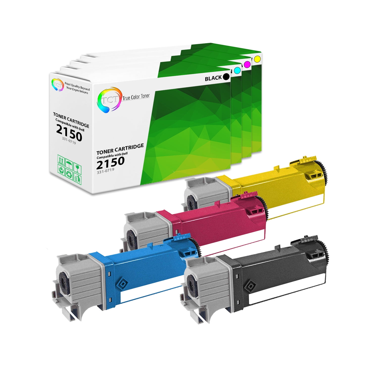 Amateck Compatible Toner Cartridge Replacement for Dell 331 0716 0717 0718 0719 4 Pack for 2150cdn, 2150cn, 2155cdn, 2155cn