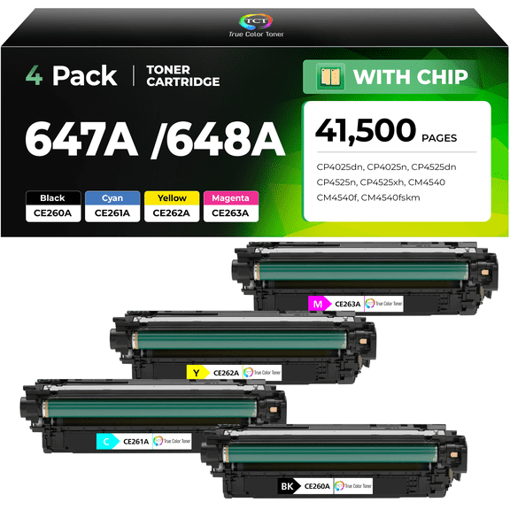 TCT 647A 648A Toner Cartridge 4 Pack - Compatible With HP 647A 648A CE260A CE261A CE262A CE263A