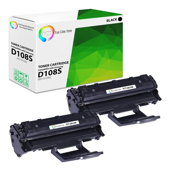 TCT D108S Toner Cartridge 2 Pack - Compatible With Samsung MLT-D108S Black
