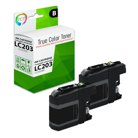 TCT LC203 Black Ink Cartridge 2 Pack - Premium Compatible Replacement for Brother LC203 LC203BK Black