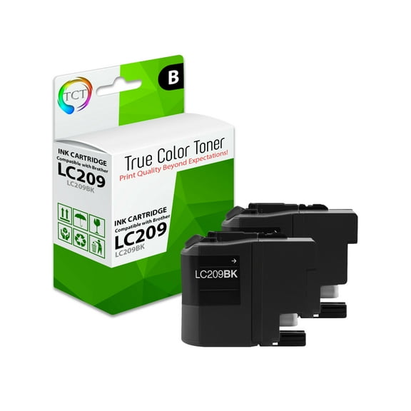 TCT LC209 Black Ink Cartridge 2 Pack - Premium Compatible Replacement for Brother LC209 LC209BK Black Super High Yield