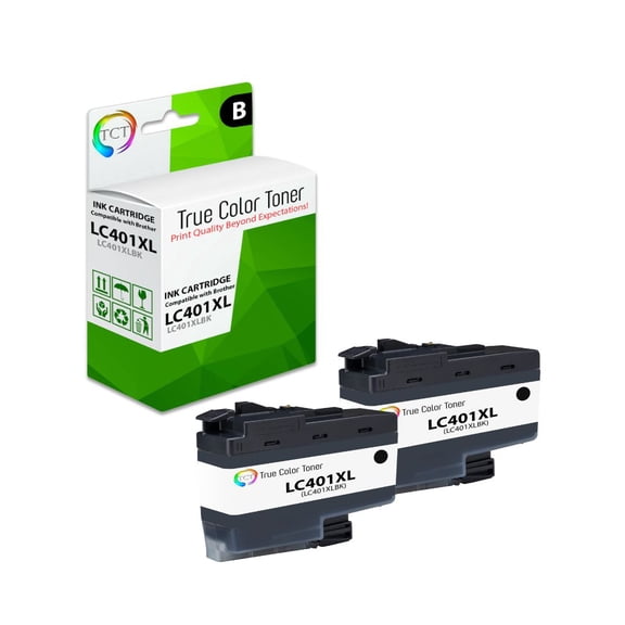 TCT LC401XL Black Ink Cartridge 2 Pack - Compatible With Brother LC401XL LC401XLBK Black High Yield