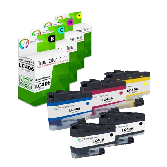 TCT LC406 Ink Cartridge 5 Pack - Compatible With Brother LC406 LC406BK LC406C LC406M LC406Y