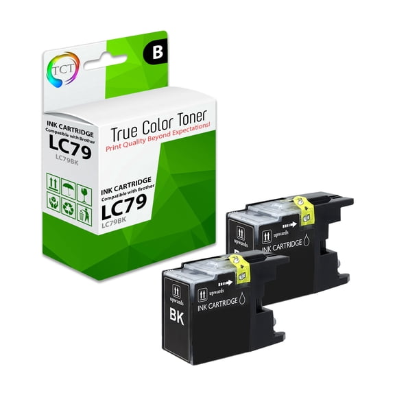 TCT LC79 Black Ink Cartridge 2 Pack - Compatible With Brother LC79 LC79BK Black Super High Yield